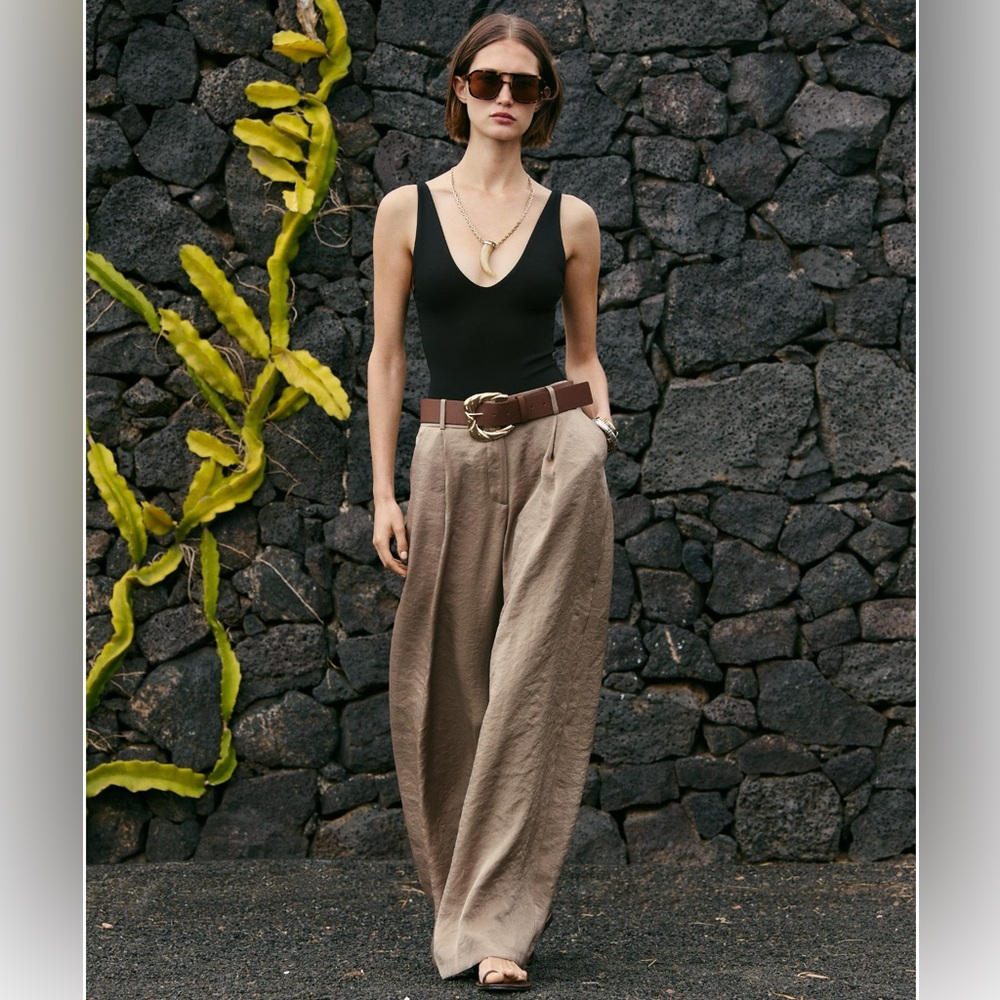 Zara SATIN WIDE-LEG BELTED PANTS